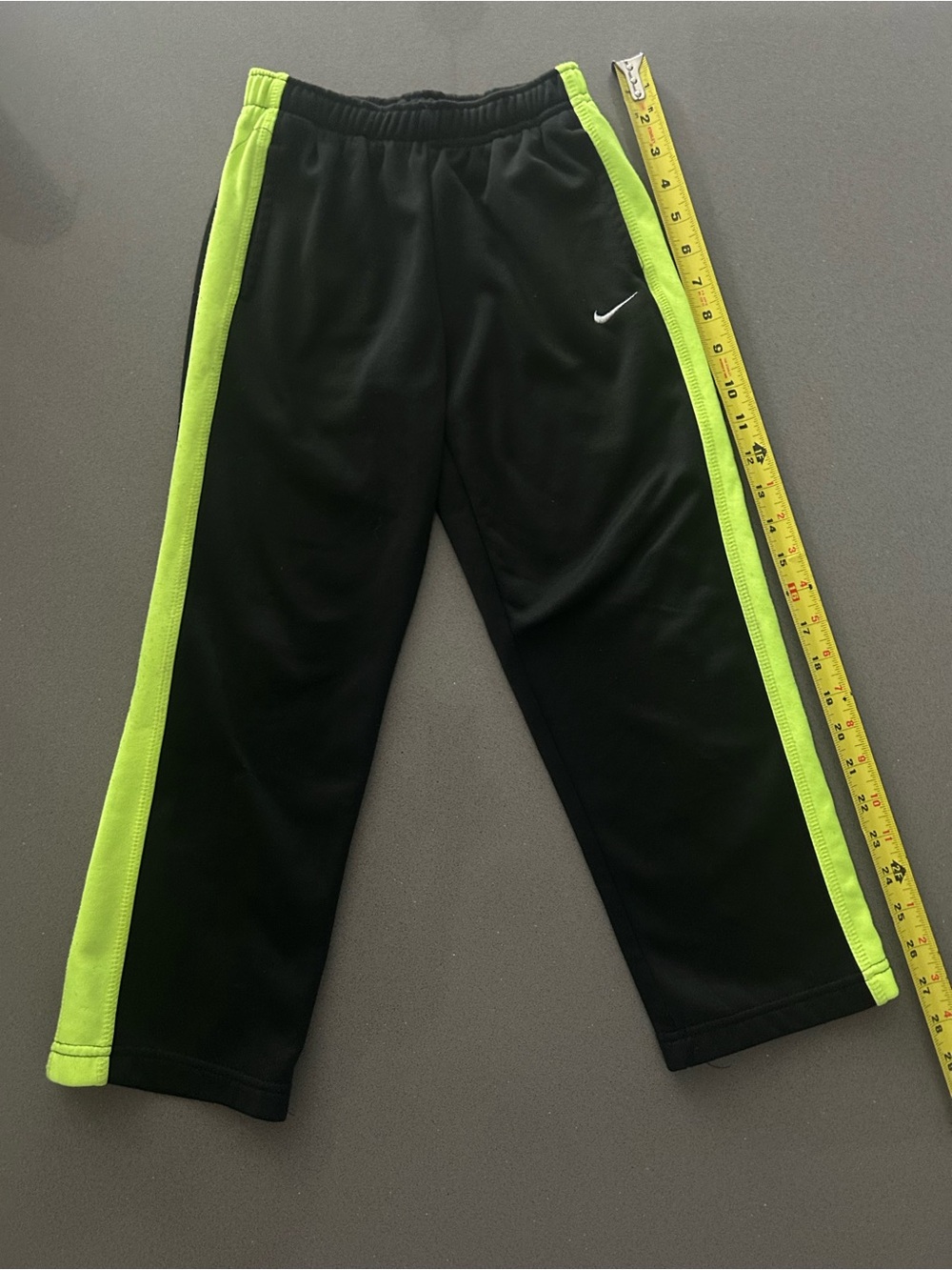 Nike Kids Black Athletic Pants with Neon Green Stripe size 7…